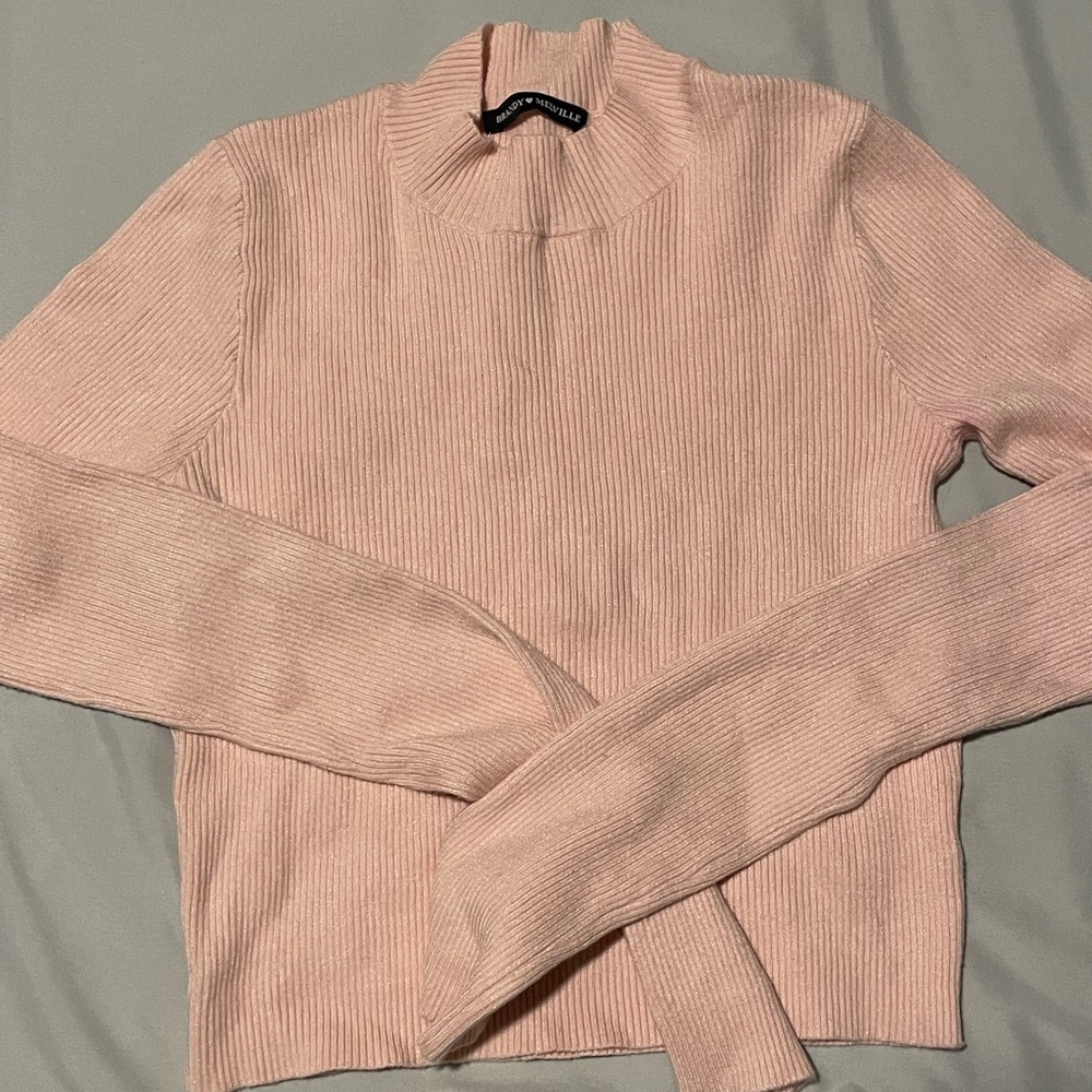 Brandy Melville Soft Pink Ribbed Turtleneck Sweater